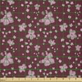 thumbnail image 2 of Ambesonne Floral Fabric by the Yard Microfiber, Scattered Simplistic Flowers, 5 Yards, Maroon and Pastel Pink, 2 of 2