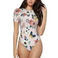 thumbnail image 2 of Goofa Rose Flowers Printed Women Rash Guard Short Sleeve,Tummy control Swimsuit Surfing Swimsuit Bathing Suit One Piece Swimsuit UPF 50-Large, 2 of 9
