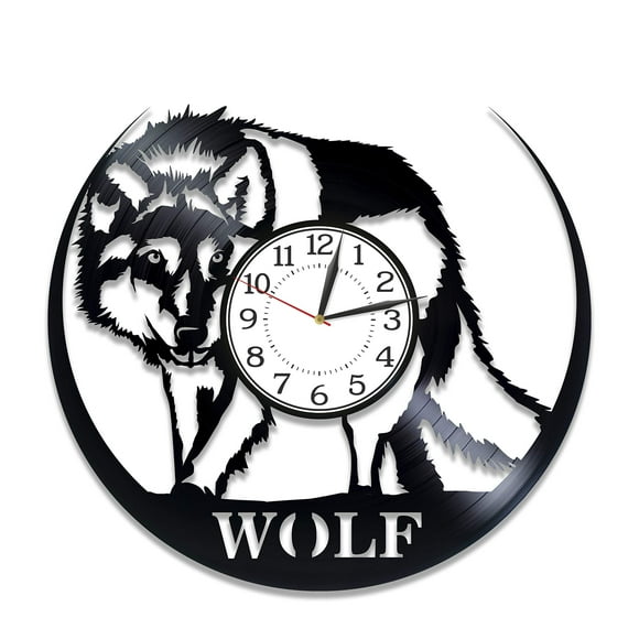 Kovides Wolf Wall Clock for Man and Woman Animal Original Home Decor Wolf Vinyl Record Wall Clock Animal Handmade Clock 12 Inch Wolf Birthday Gift Idea