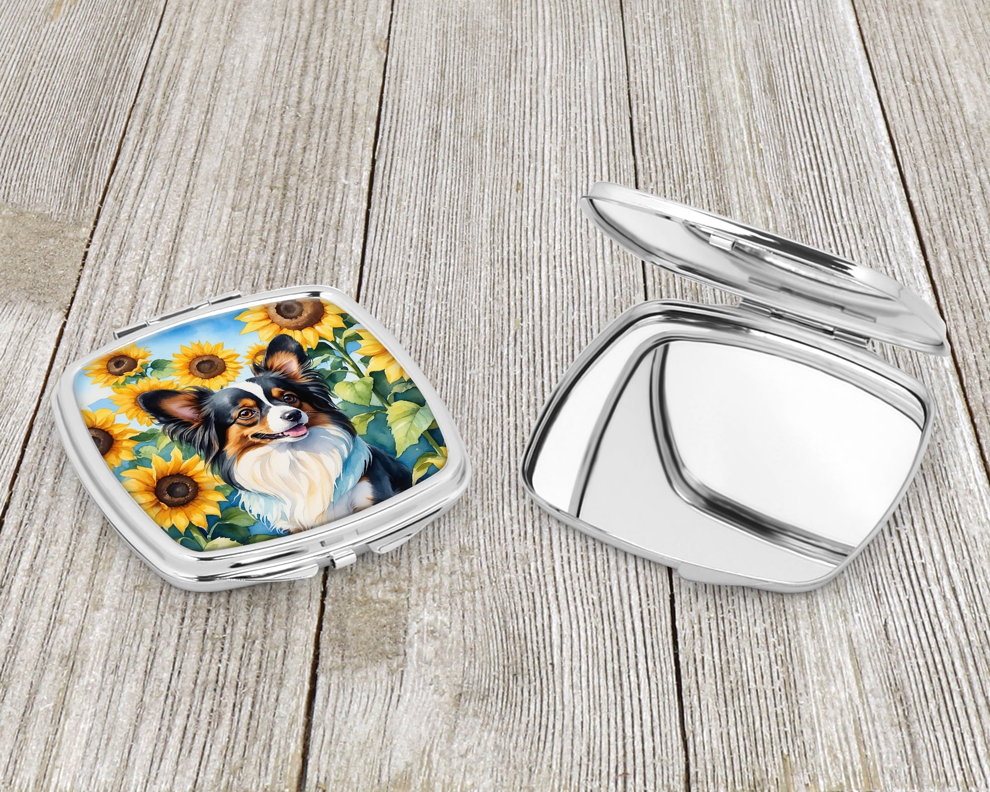 Papillon in Sunflowers Compact Mirror 2.75 in x 3 in