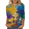 thumbnail image 1 of Penkiiy Blouse Carnaval Manches 3/4 Chemise de Printemps Quotidienne Tee Imprimé Masque Blouse Mardi Gras Col Rond 2024 Tee Tunique Habillée 4TG Multicolore, 1 of 5