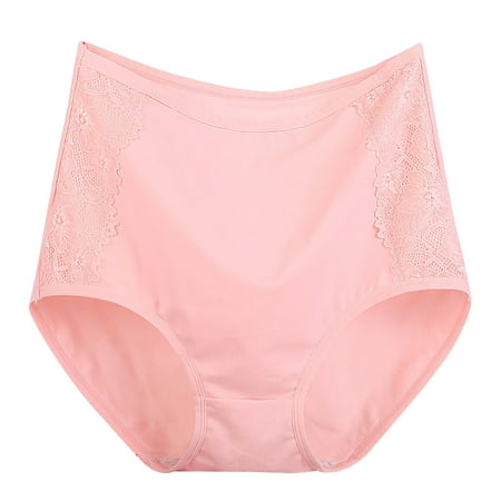 Lovskoo 2024 Plus Size Underwear for Women Breathable Solid Lace Underwear High Waist Leak Proof Cotton Crotch Shorts Underwear Panties Watermelon Red