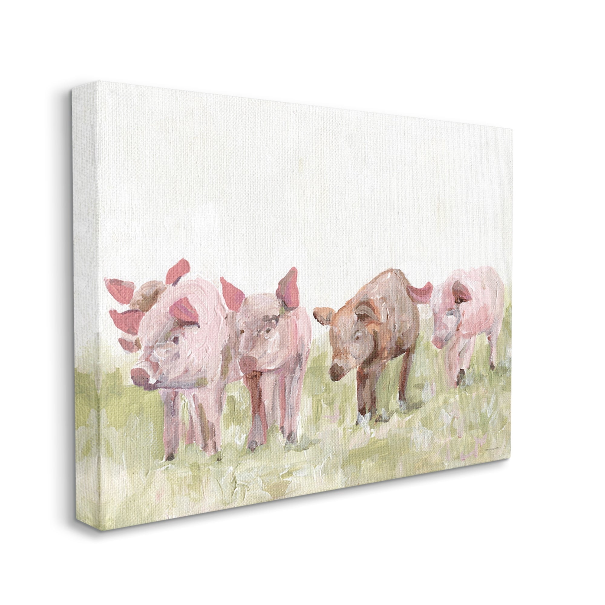 Stupell Industries Pink Baby Pigs Grazing Farm Grassland Pasture Painting Gallery Wrapped Canvas Print Wall Art, Design by Kamdon Kreations