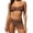 Coffee, variant on Metal Accent Bandeau Bikini Three Piece Swimsuit with Matching Sheer Skirt Cover Up Red M