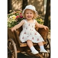 thumbnail image 4 of BemeyourBBs 2Pcs Newborn Baby Girl Summer Clothes Smocked Outfit Romper Dress Sleeveless Square Neck Floral Cherry Print Smocked Dress Sunhat Set, 4 of 9