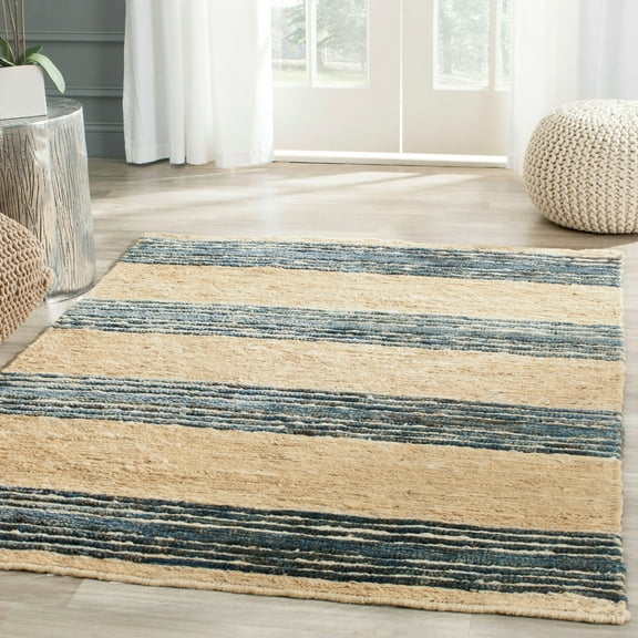 SAFAVIEH Bohemian Kensington Striped Area Rug, Natural/Blue, 4' x 6'
