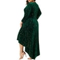 thumbnail image 4 of DARING DIVA Plus Size Mermaid High Low Hem Maxi Velvet Dress 1X Dark Green, 4 of 6