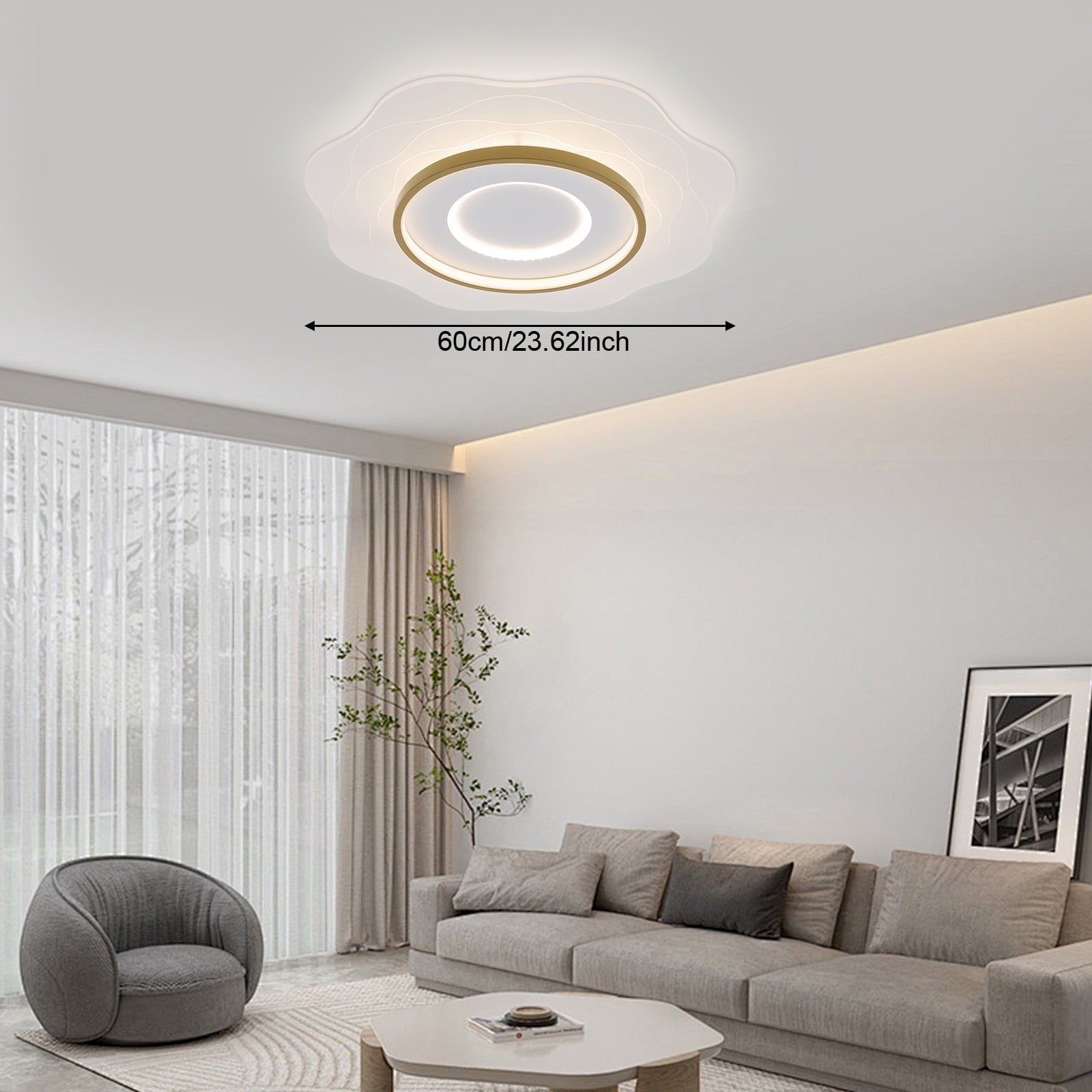 Modern Elegant Appearance White Dimmable LED Ceiling Light with Remote Control for Bedrooms, Dining Rooms