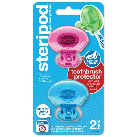 Steripod Clip-On Toothbrush Protector, 2 Count (colors may vary)