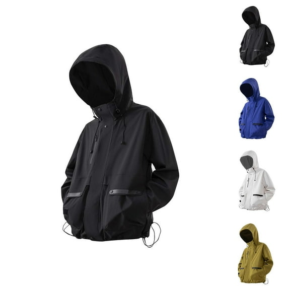 Rain Jackets for Men Long Sleeve Lightweight Windproof Waterproof Zip Up Hooded Jacket with Pockets Windbreaker Coat