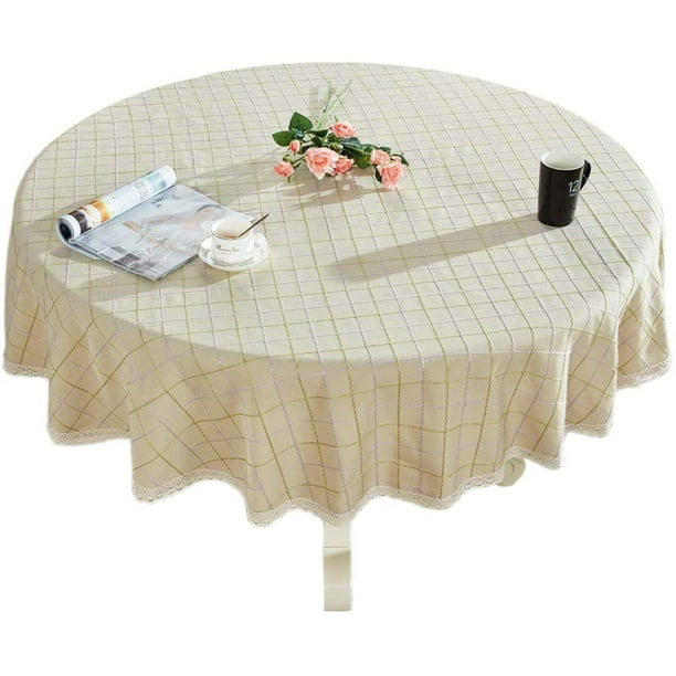 Heavy Weight Cotton Linen Tablecloth Lace Plaid Round Table Cloth For Kitchen Dining Room Tabletop Decoration 48 Beige Com Heavy Weight Cotton Linen Tablecloth, Tablecloth Size For 48 Round Table