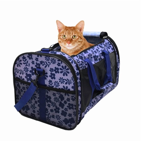 ZAKAPAWS Soft-Sided Kennel Pet Carrier for Small Dogs, Cats, Puppy, Airline Approved Cat Carriers Dog Carrier Collapsible (Floral Print Blue, 19" L x 11" W x 11" H)