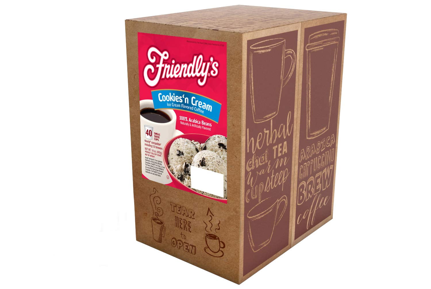 Friendly's Chocolate and Vanilla Flavored Coffee Pods for Keurig K Cup Brewers, Cookies & Cream, 40 Count