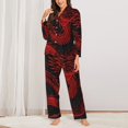 thumbnail image 2 of Balery Red Dragon On Black Conjunto de Pijama con Estampado para Mujer, Conjunto de Dos Piezas con Manga Larga, Ropa de Dormir Suave con Bolsillos, Pijamas Cómodos-XX-Large, 2 of 7