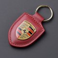 thumbnail image 1 of Leather Car Keychain Keyring Pendant Auto Emblem Accessories For 911 718 Taycan Panamera Cayenne Macan Boxster Cayman Wine Red, 1 of 6