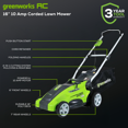 thumbnail image 2 of Greenworks 10A 16" Corded Mower, 25142, 2 of 10