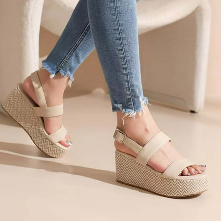 

Aufmer Clearance Sandals for Women Sandals for Ladies Summer Ladies Hollow Out Slingback Open Toe Wedges High Heels Beach Sandals