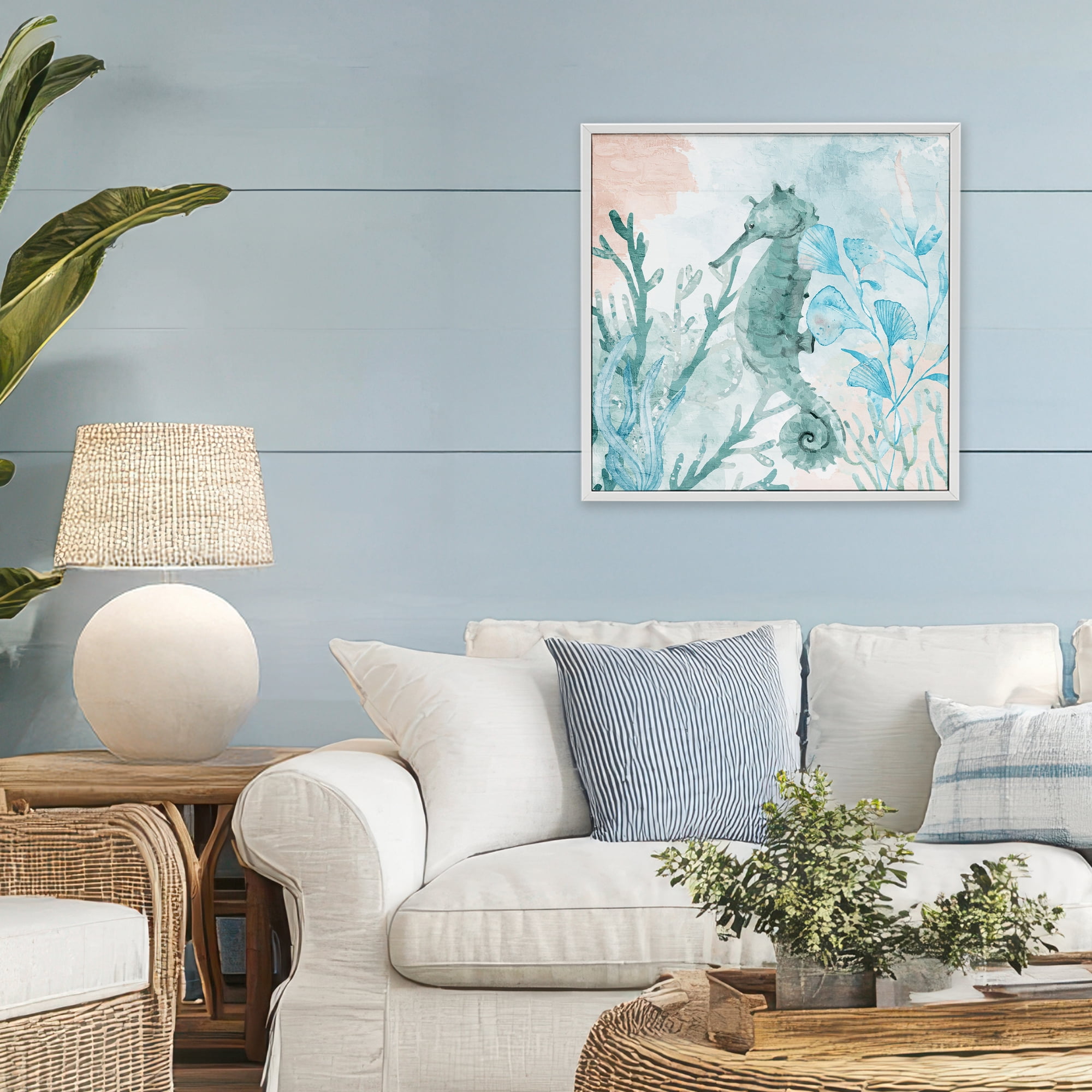 Stupell Industries Seahorse Sea Swim White Framed Giclee Art, design by Kim Allen