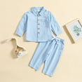 thumbnail image 4 of GYRATEDREAM Toddler Baby Boys Clothes Set Button-Down Shirt Tops + Cotton Linen Long Pant Fall Outfit 2PCS with Pockets 6M-4T, 4 of 5