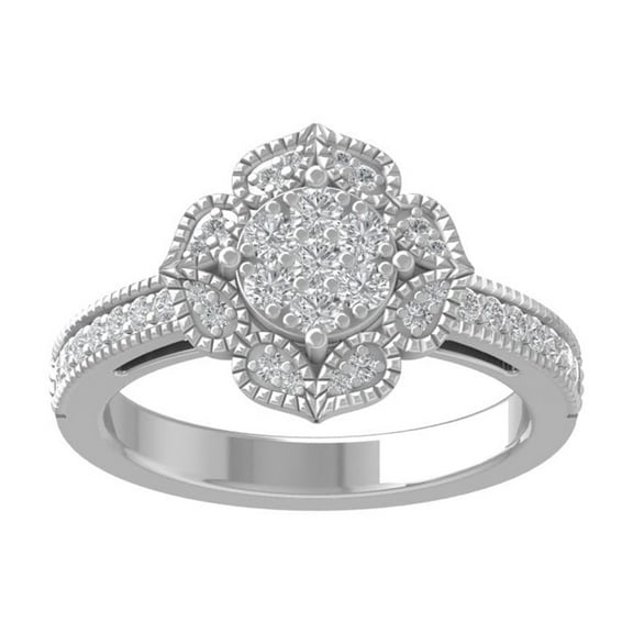 ARAIYA FINE JEWELRY 10K White Gold Round Cluster Diamond Engagement Ring (1/2 cttw, I2-I3 Clarity, I-J Color) Size 5