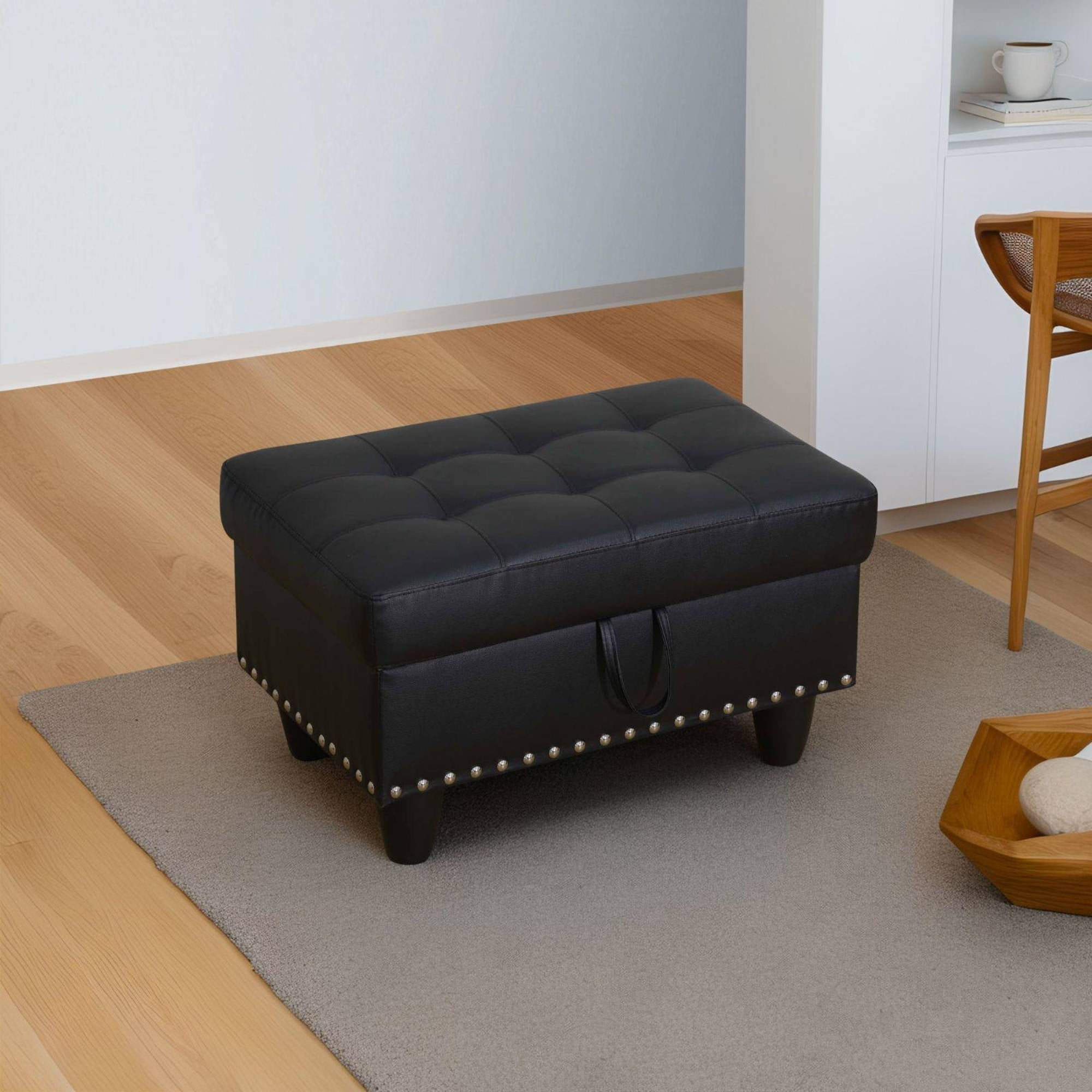 Devion Furniture Contemporary Faux Leather Nailhead Trim L Shaped Sectional Sofa Set Black