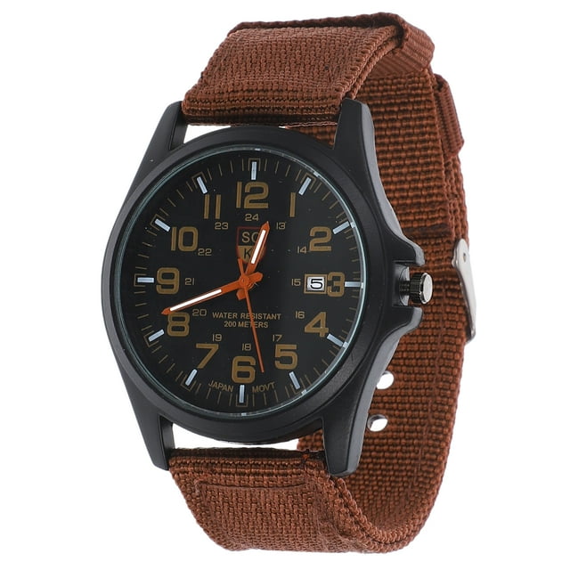 Reloj de pulsera de cuarzo para hombre, de nailon tejido, deportivo, de moda, con calendario, de cuarzo (marrón)