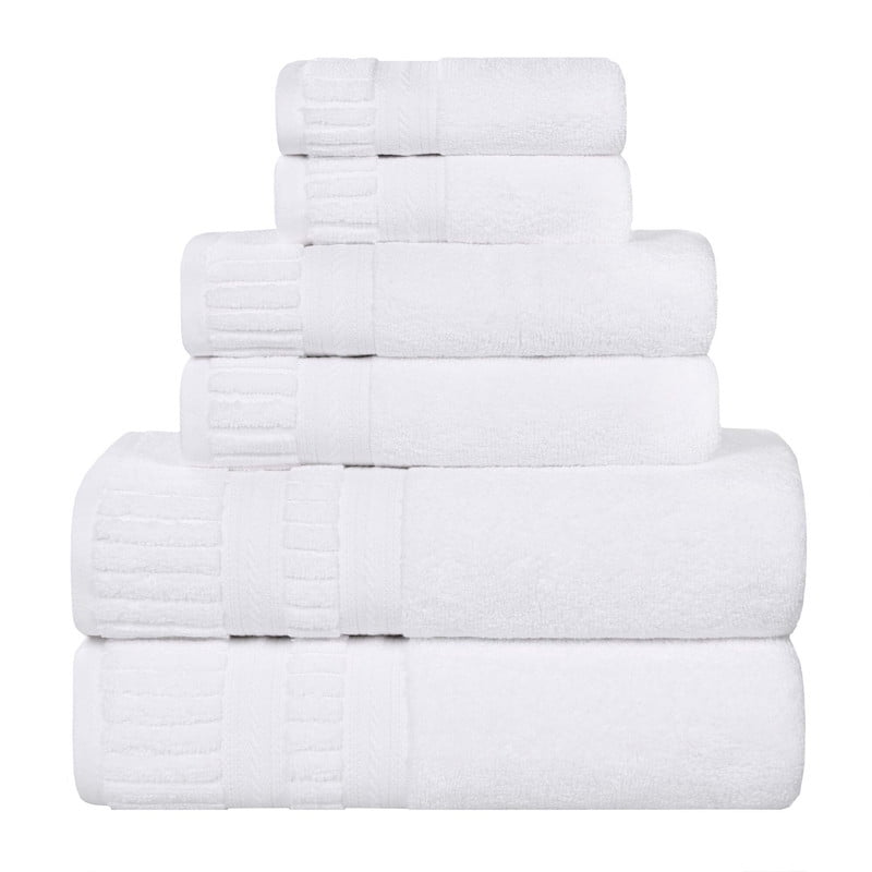 Superior Venice Ribbed Textured Border Zero Twist 6 Piece Towel Set, White