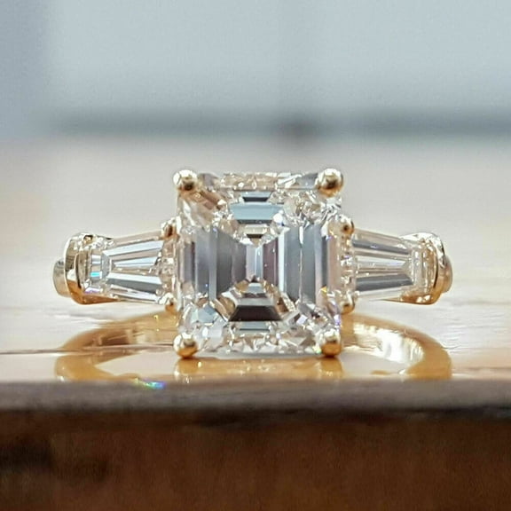 2.50 Ct Octagon and Taper Moissanite Solitaire Engagement Ring, 18K White Gold Plated Ring /925 Sterling Silver Ring for Her