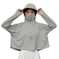 thumbnail image 2 of Maqroz Sun Protection Clothing Women Cropped Full Zip Long Sleeve Hoodies Ice Silk Breathable Top Stretchy Moisture-Wicking Clothing Jacket with Mask, 2 of 6