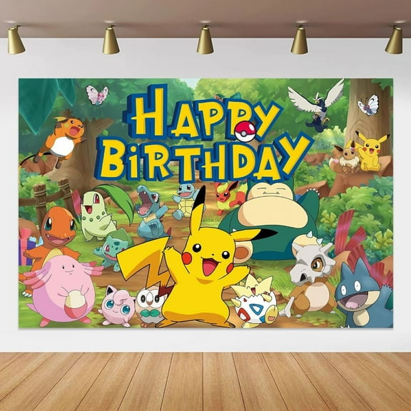 Pokemon Happy Birthday Anime Cartoon Theme Backdrops Banner Birthday Party Decor Supplies,5.9x3.6ft