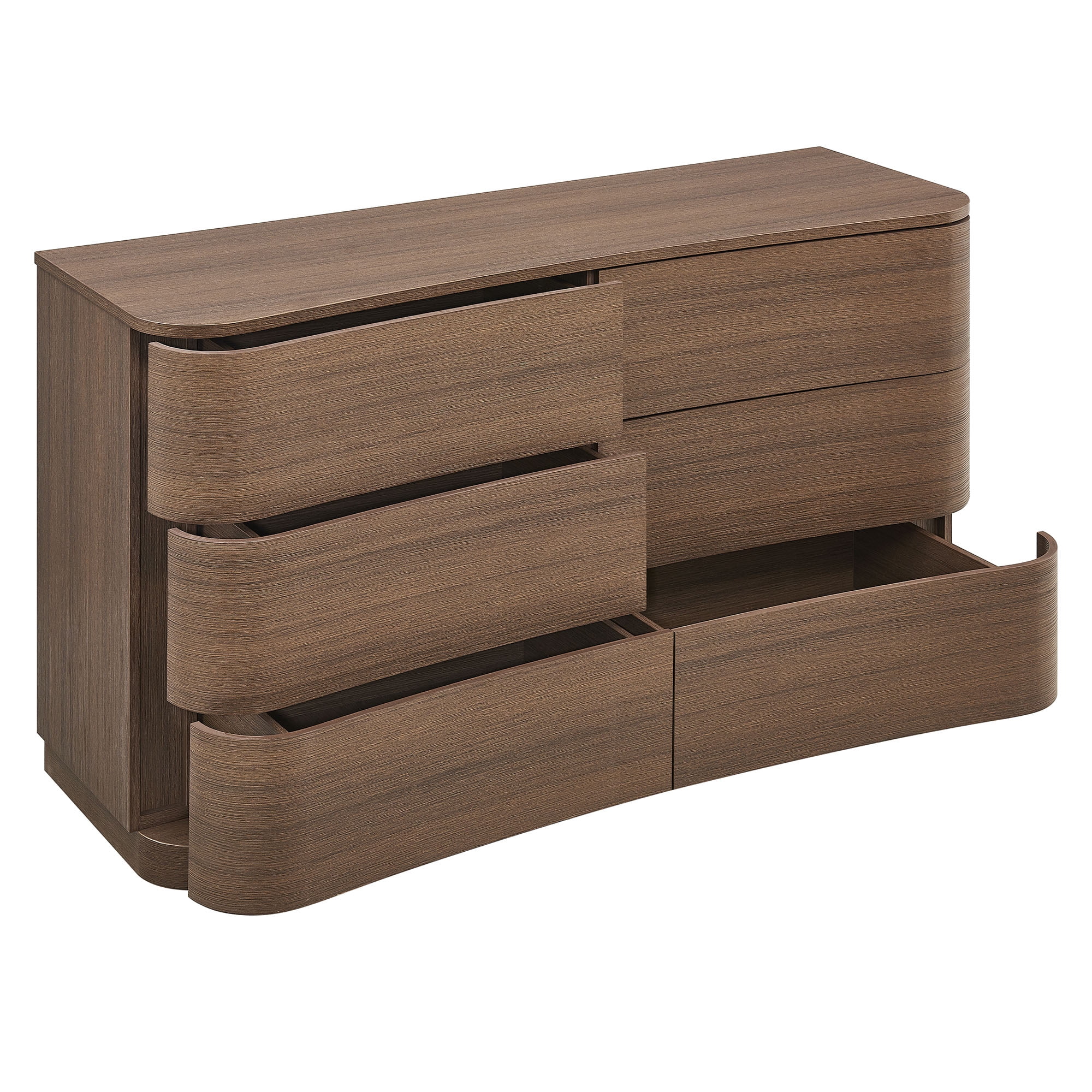 Modway Mirae 6-Drawer Curved Dresser in Brushed Brown Oak by Modway