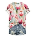thumbnail image 5 of jtjvou Women's Floral Tees Trendy Fashion Oversize Summer Going out Tops for Teen Round Neck Shirts Short Sleeve Blouse Multicolor,XXXL, 5 of 5