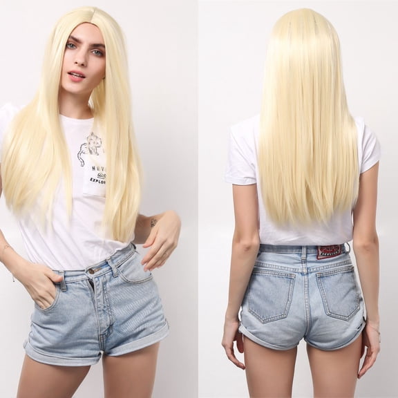 〖DOPI〗Sexy Girl Long Pure Gold Cosplay Wig Wavy Curly Synthetic Fashion Wigs Hot