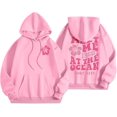 thumbnail image 1 of Pink Graphic Hoodie For Women 2024 Cute Preppy Sweatshirt Long Sleeve Drawstring Pullover Tops With Pockets, 1 of 5