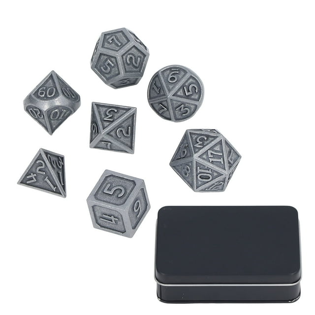 Juego de dados poliédricos de 7 piezas, dados de juego de rol de Metal con caja de almacenamiento para juegos de mesa, enseñanza de matemáticas