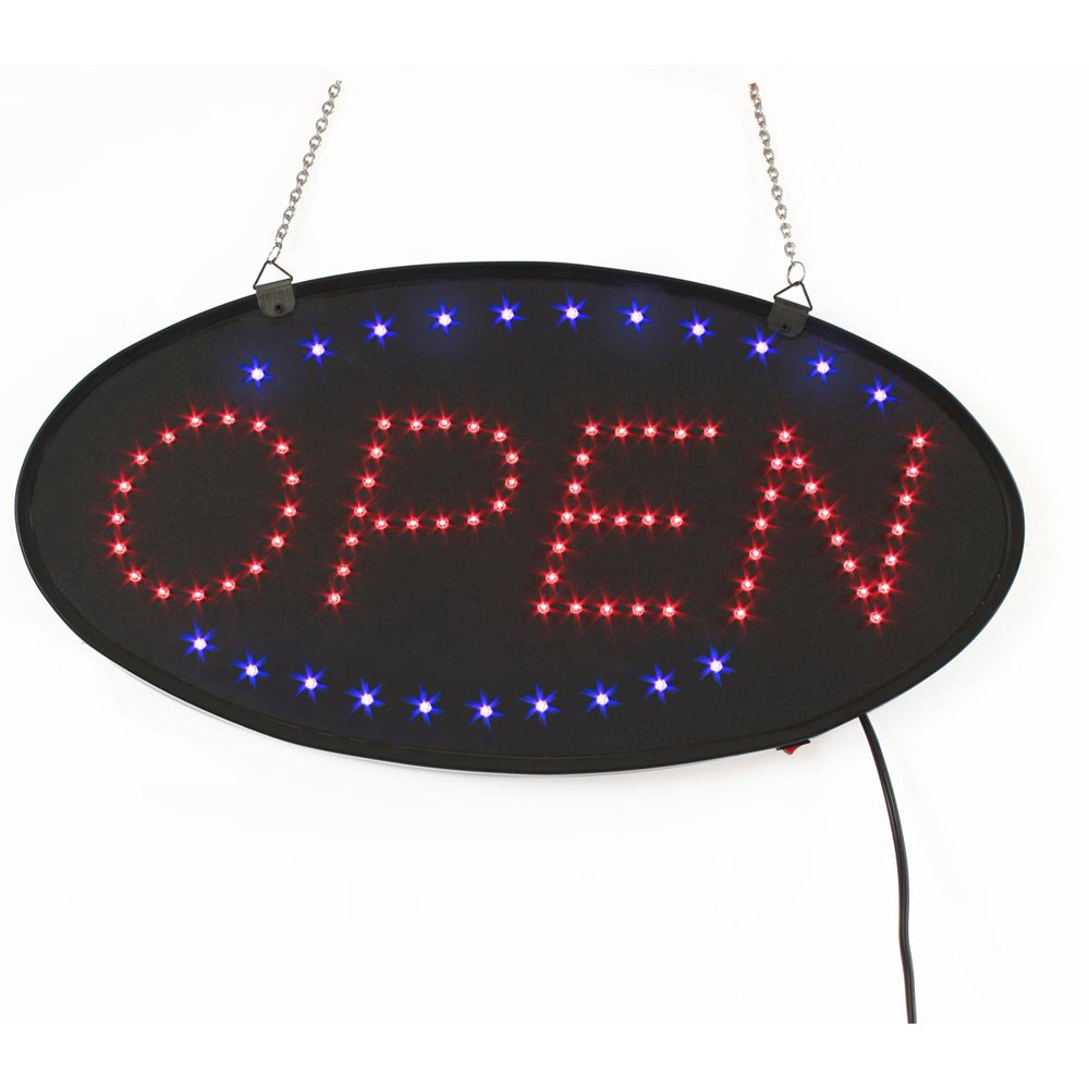 LED Flashing Sign Reads OPEN, 185/8 x 95/8 x 13/16Inch, Red And Blue