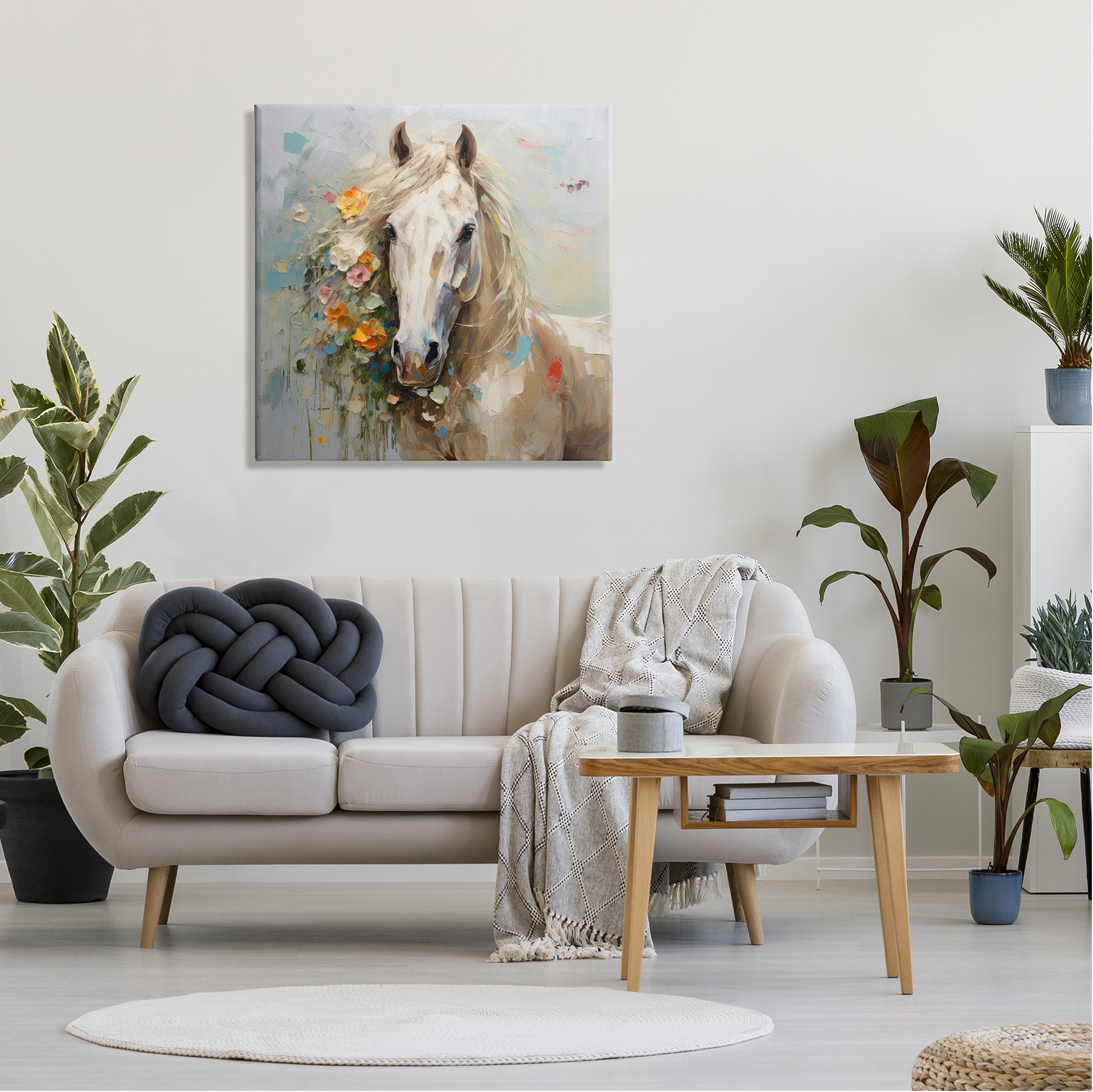 Stupell Industries Abstract Stallion with Flowers Animals & Insects Painting Gallery Wrapped Canvas Art Print Wall Art, 30 x 30