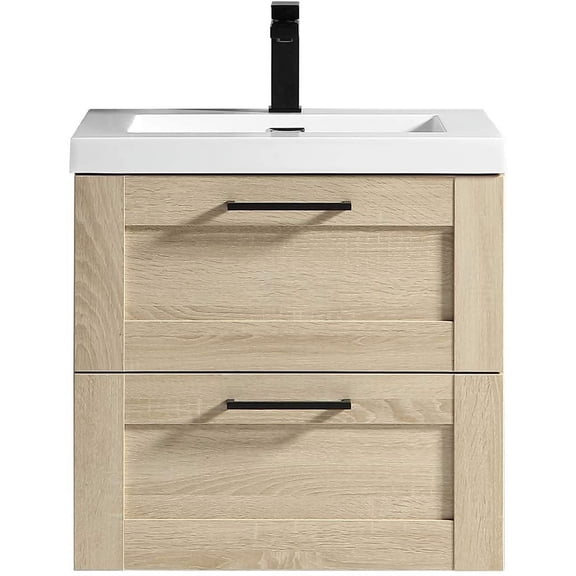 Cosmo Ace 24 Inch Bathroom Vanity Ace Wall Mounted Cabinet with Integrated Sink and 2 Large Metal Drawers and White Countertop - Assembled Storage Vanity by Flairwood Decors