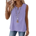 thumbnail image 4 of CFMIURAN Tank Tops for Women 2026 Crew Neck Dressy Sleeveless Tops Solid Color Lightweight Casual Cami, Light Violet Tanks & Camis, M, 4 of 5