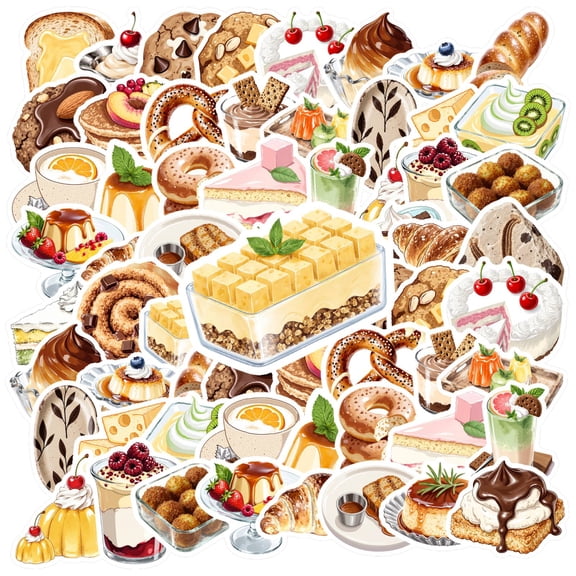 35pcs-50pcs Delicious Stickers Food Yummy Stickers Bakery Stickers for Laptops Suitcase Fridge