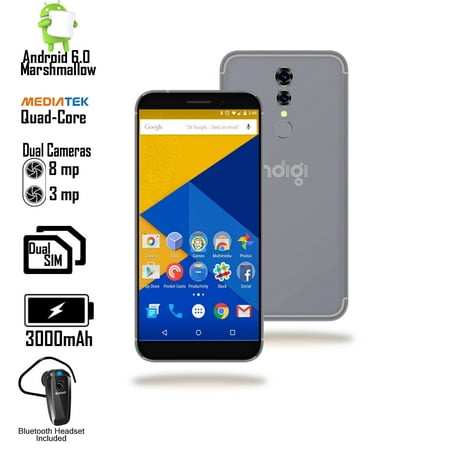 Indigi® Unlocked 4G LTE 5.6-inch Android SmartPhone [Fingerprint Unlock + QuadCore + Bluetooth Headset]