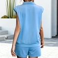 thumbnail image 4 of Women's Summer 2 Piece Outfits Casual Comfy Lapel V Neck Sleeveless Tops High Waisted Shorts Lounge Sets Tracksuits Ladies Clothes, 4 of 7