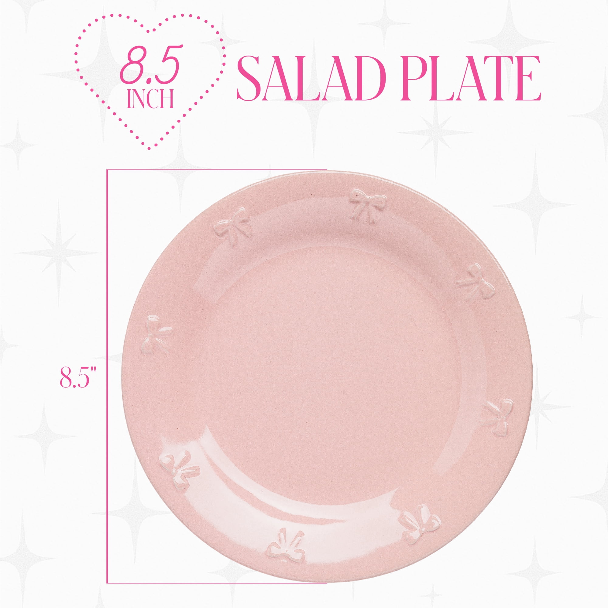 Paris Hilton London Collection Stoneware Salad Plate, Embossed Bow Detailing, 8.5-inch, Blush Pink