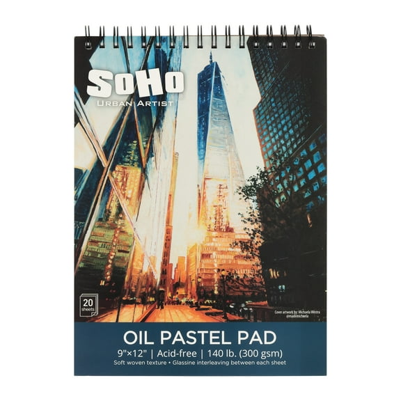 SoHo Urban Artist Fine Textured Professional Pastel Paper Pad - 140 lb. - 9x12" Acid-Free Fine Textured Canvas Paper with Glassine Sheets, 20 Perforated Sheets, Durable Oil Pastel Paper for Artists