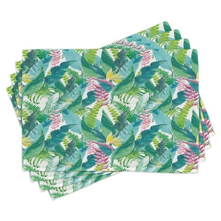 

Leaf Placemats Set of 4 Summer Spring in Exotic Island with Flowers Plumeria Lilac Image Washable Fabric Place Mats for Dining Room Kitchen Table Decor Pink Pale Blue Yellow and Green by Ambesonne