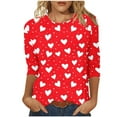 thumbnail image 2 of Qepwscx Womens Shirts 3/4 Long Sleeve Valentine'S Day Crewneck Sweatshirt Love Heart Printed Womens Blouses Plus Size Fall Tops Pullover Sweatshirt Graphic Tshirts Gifts Tee Tops, 2 of 5