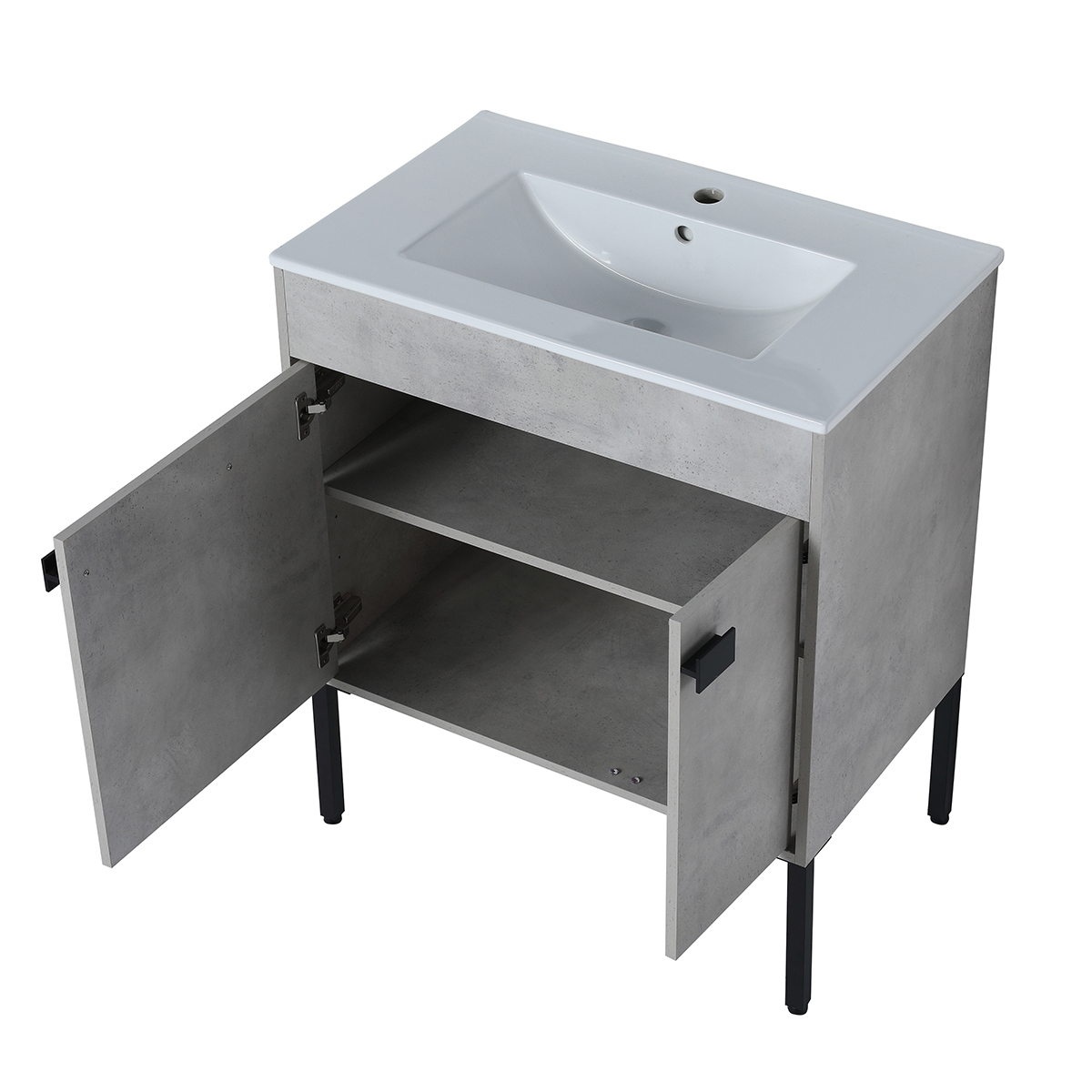 Kepooman 29" Modern Bathroom Vanity, Freestanding Sink Vanity Set with Handle, Cement Grey