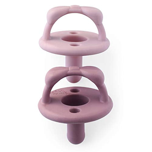 Itzy Ritzy Sweetie Soother Pacifier Set of 2 - Silicone Newborn Pacifiers with Collapsible Handle & Two Air Holes for Added Safety; Set of 2 in Orchid & Lilac, Ages Newborn & Up