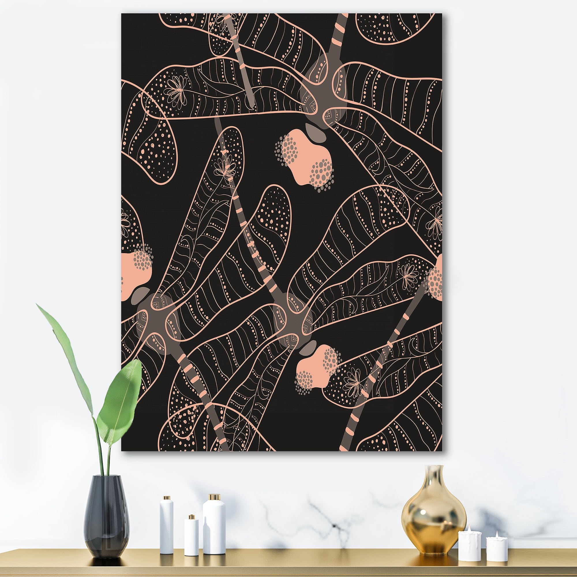 Designart ' Dragonflies With Folk Art Seamless Pattern ' Bohemian & Eclectic Canvas Wall Art Print