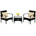 thumbnail image 2 of Costway 3 PCS Furniture Set Table & 2 Chair Patio Wicker Rattan W/Cushion, 2 of 10